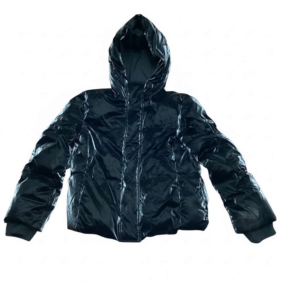 Gap Kids Black Shiny Puffer Jacket Water Resistant Fleece Lined Large 10-11
